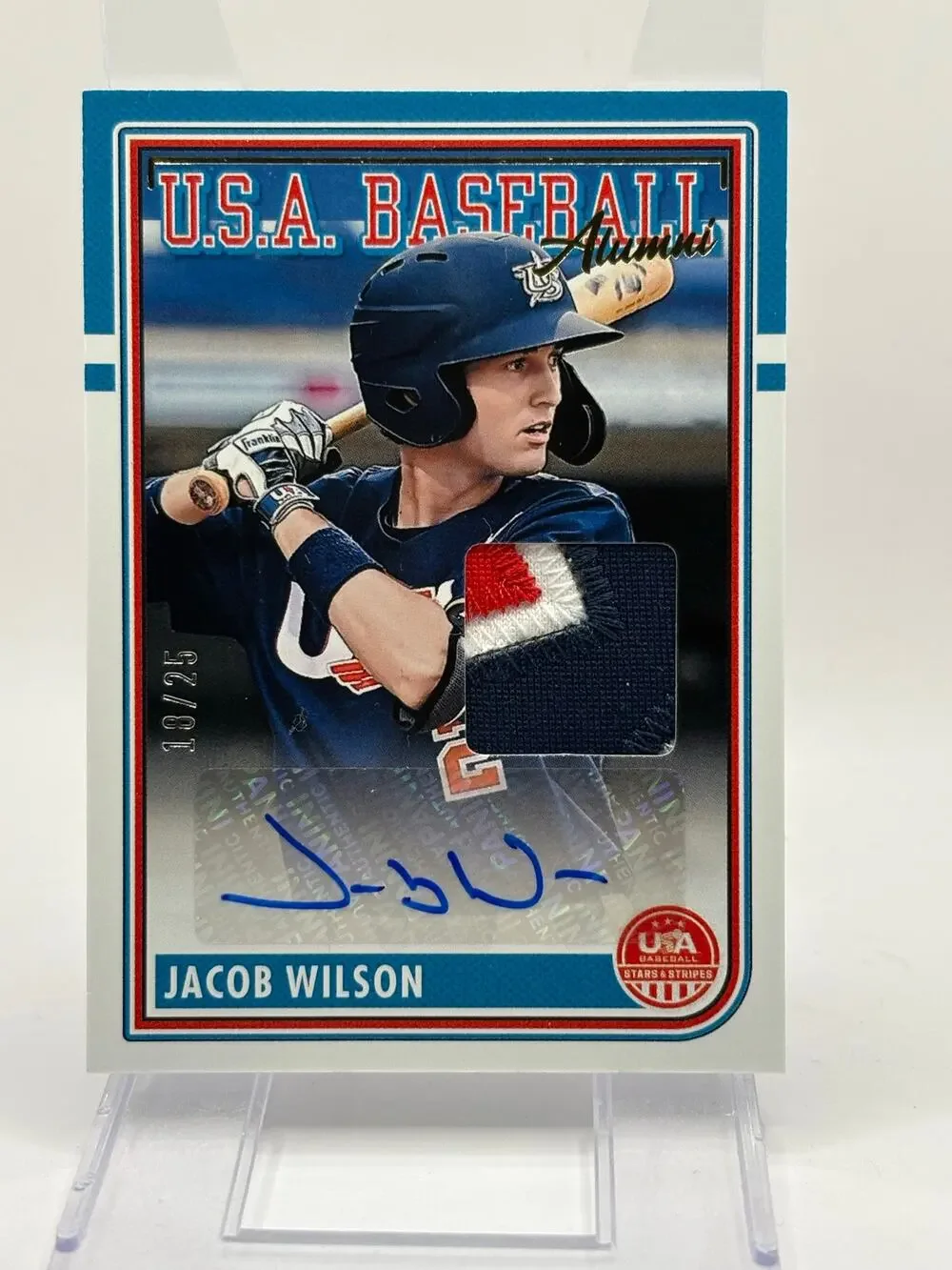 2024 Panini Stars and Stripes Jacob Wilson Jersey Patch Auto 18/25 SP Athletics - Picture 1 of 2